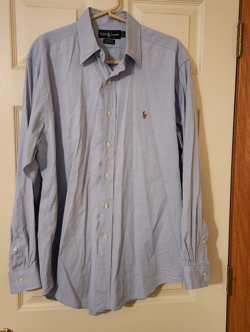 Men's VTG Ralph Lauren Yarmouth LS Button Down Shirt Blue Tan Pony  16-35  READ